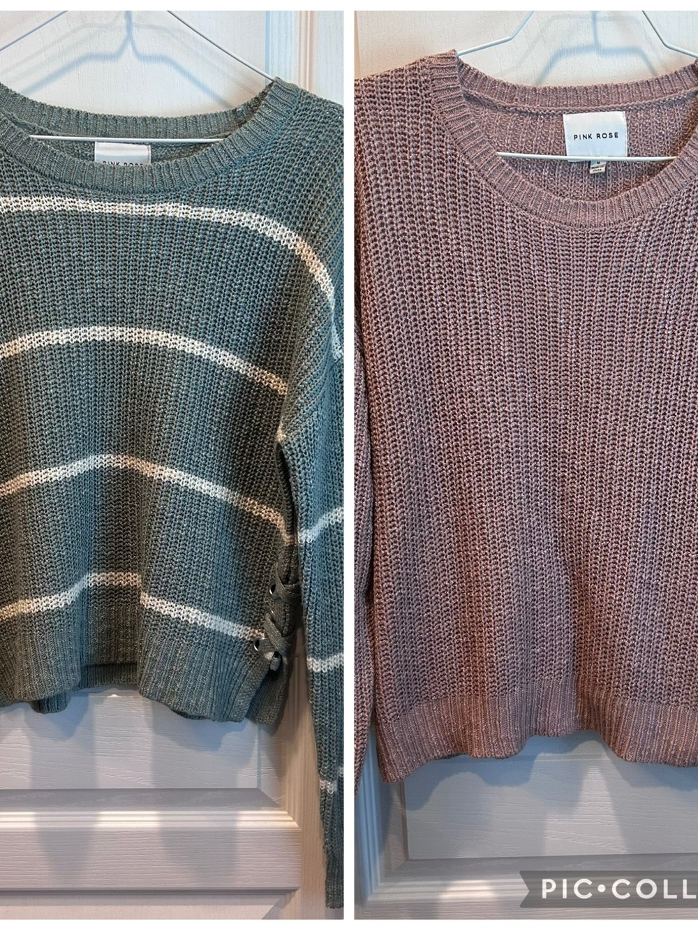 Pink Rose Women’s Lot of 2 Knit Sweaters MD Laced Sides Mauve & Teal Striped